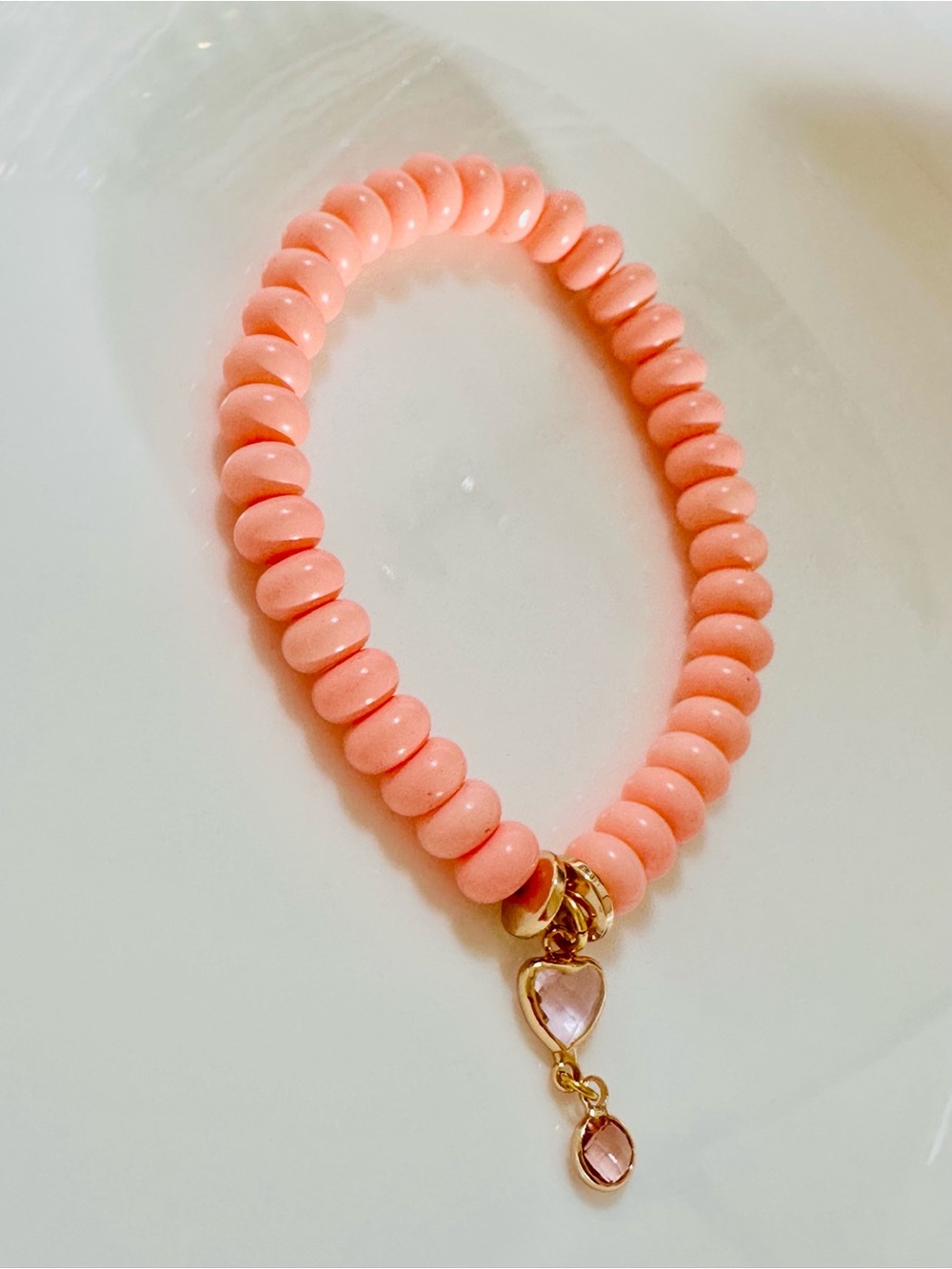 Coral Beaded Heart Drop Bracelet - Women Jewelry